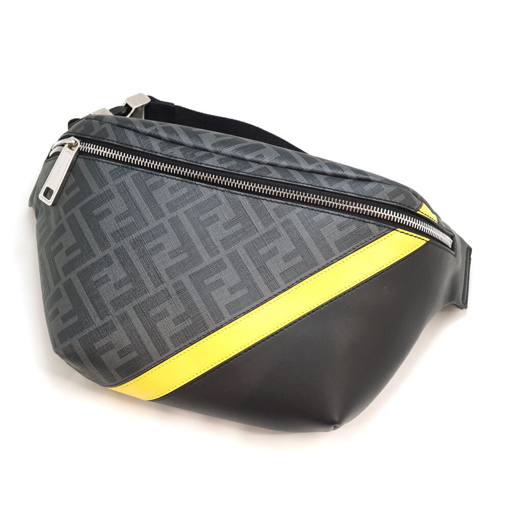 FENDI Belt Bag Body Bum Crossbody Belt Zucca Black Gray Yellow